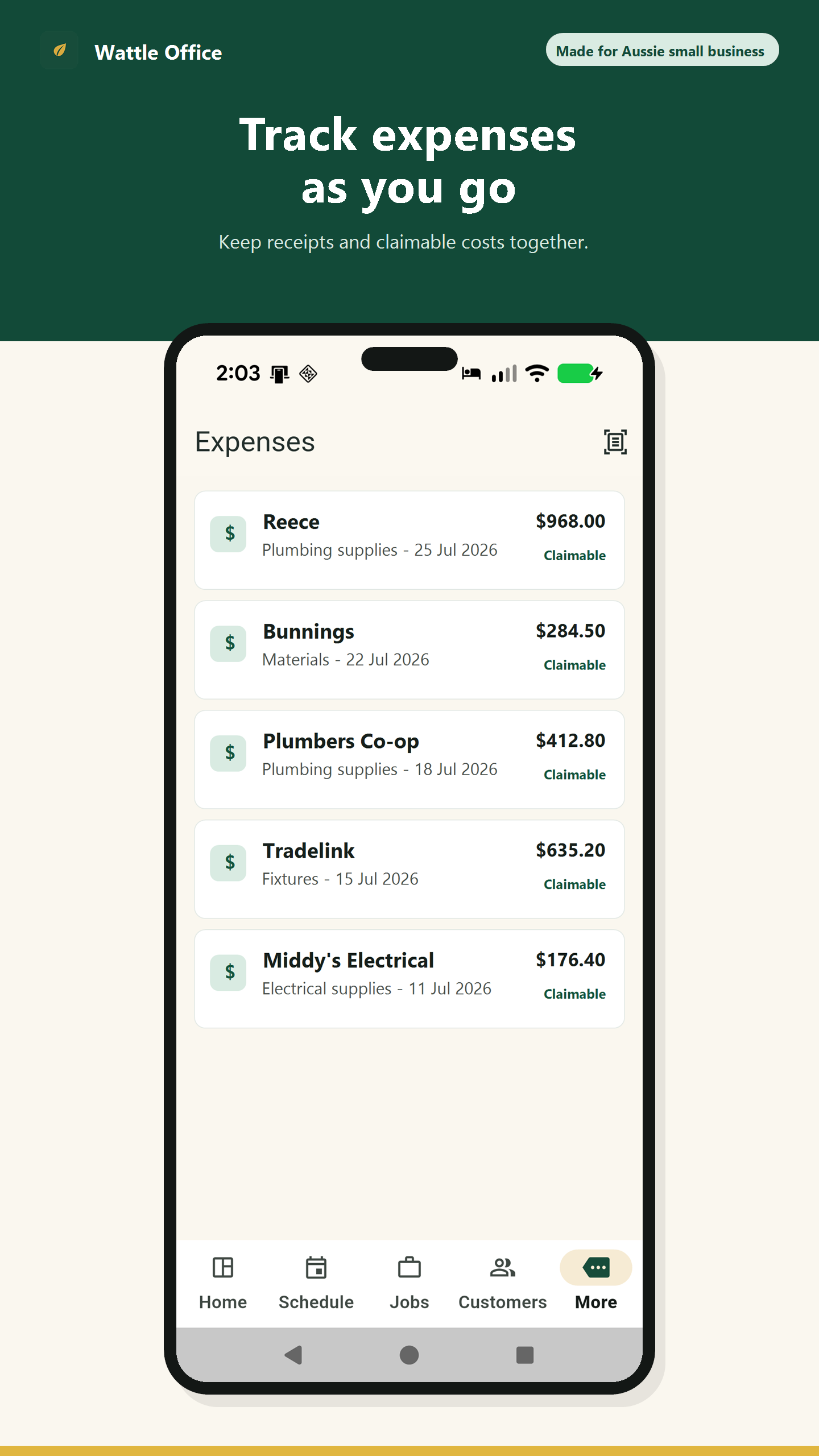 Expense tracking in Wattle Office