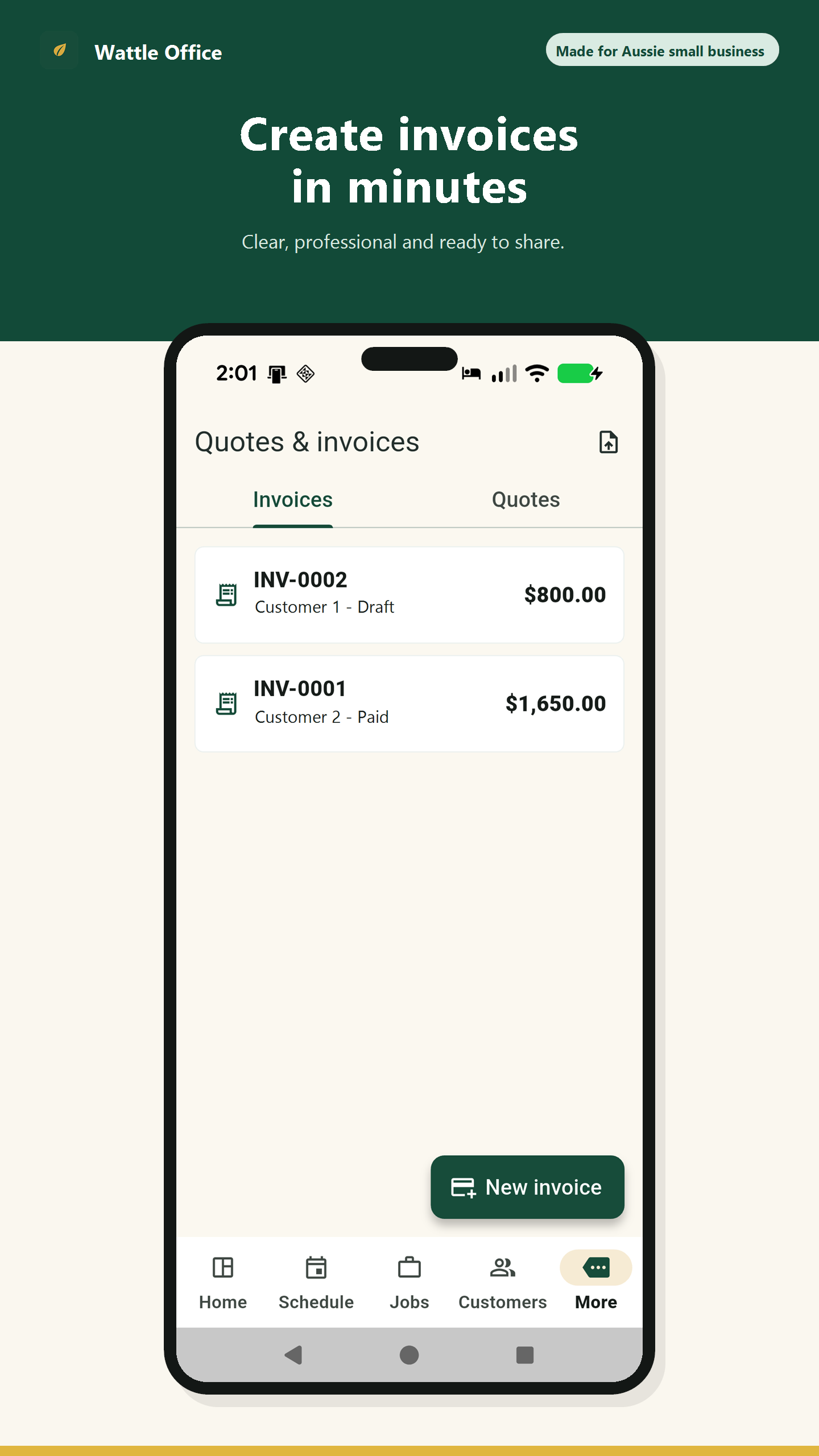 Professional invoice creation in Wattle Office